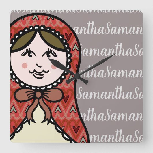 Personalised Russian Nesting Matryoshka Doll Quadratische Wanduhr (Vorderseite)