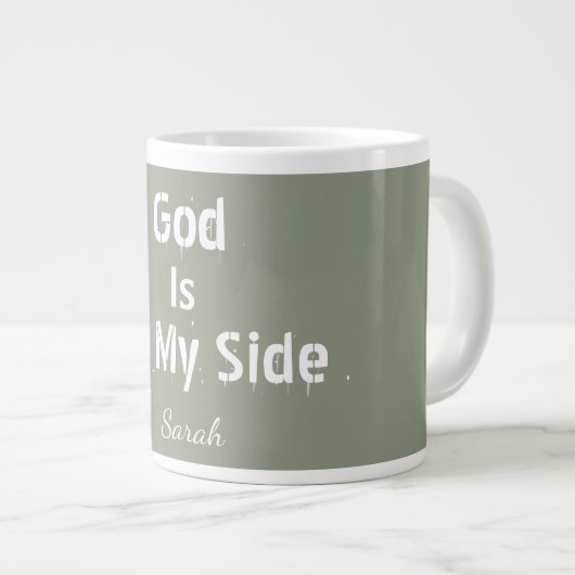 Personalised Sage Green Name God Is On My God Tea Jumbo-Tasse (Vorderseite Rechts)