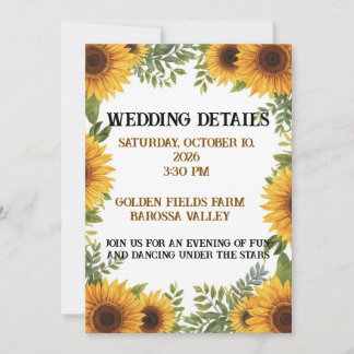 Personalised Sunflower Wedding Details Card  Einladung