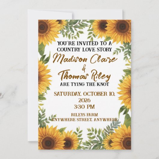 Personalised Sunflower Wedding Invitation | Rustic Einladung (Vorderseite)