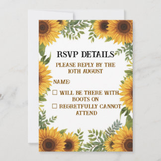 Personalised Sunflower Wedding RSVP Card | Rustic Einladung