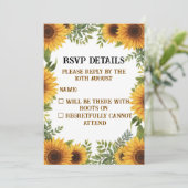 Personalised Sunflower Wedding RSVP Card | Rustic Einladung (Stehend Vorderseite)