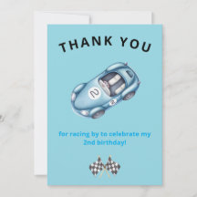 Personalised Thank You Card 2nd Birthday Race Car
