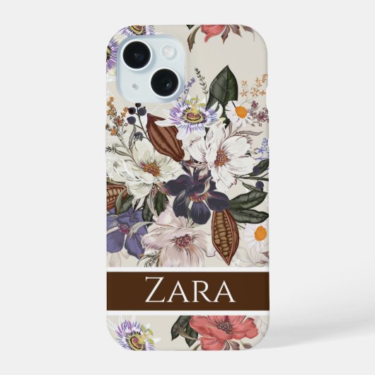 Personalised Tropical Floral Symphony iPhone 15 Hülle (Rückseite)