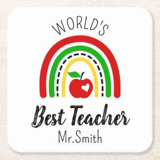 Personalised World's Best Teacher Coaster Rechteckiger Pappuntersetzer