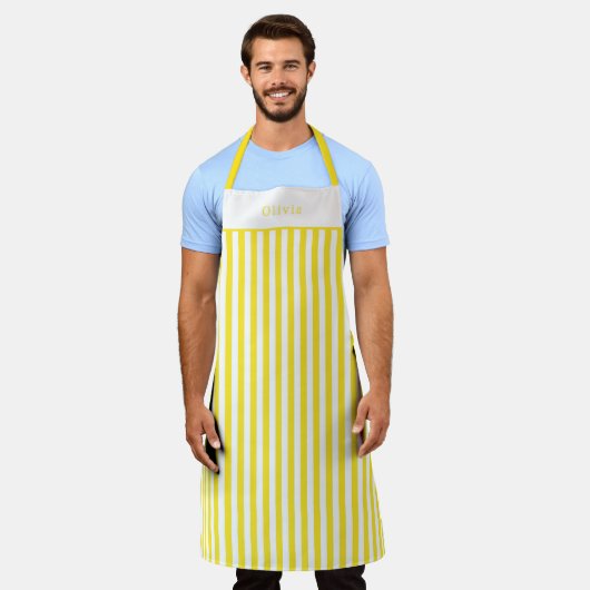Personalised Yellow And White Stripe Pattern Apron Schürze (Getragen)