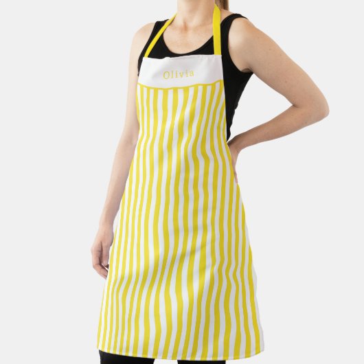 Personalised Yellow And White Stripe Pattern Apron Schürze (InSitu)