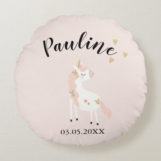 Personalisierbar Geburt Rundes Kissen (Vorderseite)