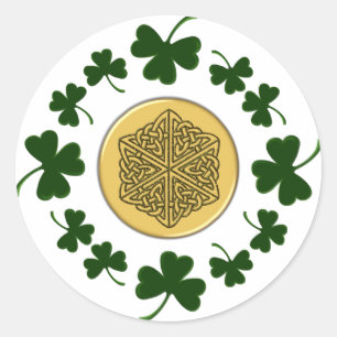 PERSONALISIERBAR! Kleeblätter - Gold Irish Celtic Runder Aufkleber