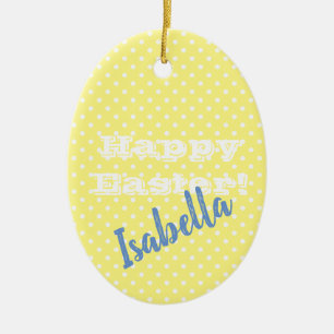 Personalisierbar Vintage Gelb Tupfen FroheOstern Keramik Ornament
