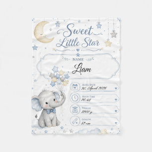 Personalisierbare Baby Geburtstafel mit Elefant  Fleecedecke