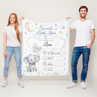 Personalisierbare Baby Geburtstafel mit Elefant Fleecedecke