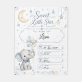 Personalisierbare Baby Geburtstafel mit Elefant  Fleecedecke (Vorderseite)
