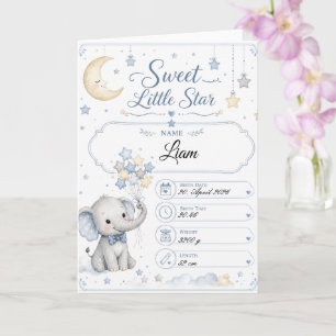 Personalisierbare Baby Geburtstafel mit Elefant Karte