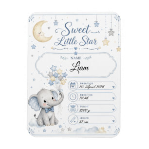 Personalisierbare Baby Geburtstafel mit Elefant Magnet