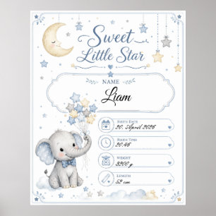 Personalisierbare Baby Geburtstafel mit Elefant Poster