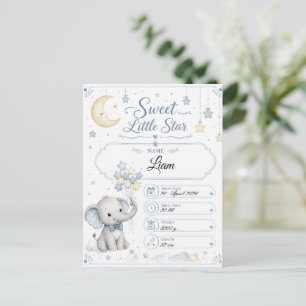 Personalisierbare Baby Geburtstafel mit Elefant Postkarte