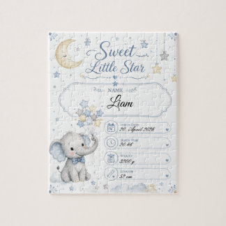 Personalisierbare Baby Geburtstafel mit Elefant Puzzle