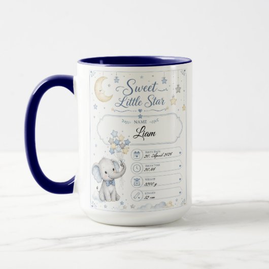 Personalisierbare Baby Geburtstafel mit Elefant Tasse (Links)
