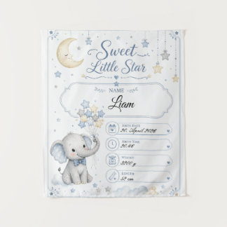 Personalisierbare Baby Geburtstafel mit Elefant Wandteppich