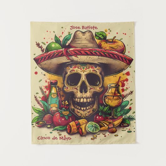 Personalisierbare CInco de Mayo Skull Wandteppich (Vorderseite)