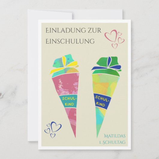 Personalisierbare Einladung Einschulung deutsch  (Vorderseite)