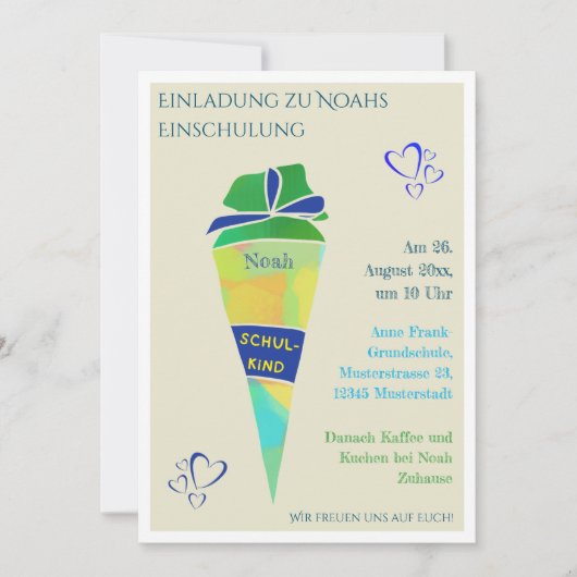 Personalisierbare Einladung Einschulung Junge  (Vorderseite)