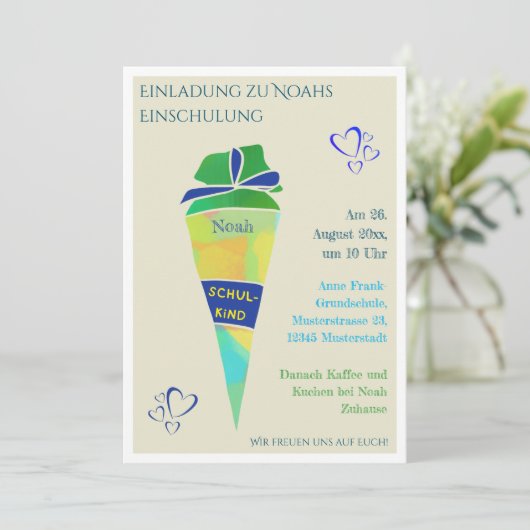 Personalisierbare Einladung Einschulung Junge  (Stehend Vorderseite)