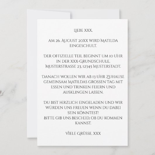 Personalisierbare Einladung zur Einschulung 2024 (Rückseite)