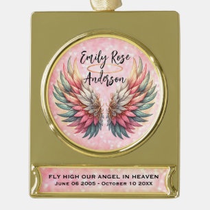 Personalisierbare Engelsflügel-Erinnerung Banner-Ornament Gold