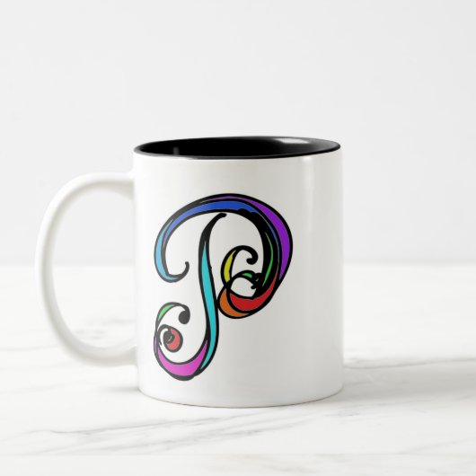 Personalisierbare Initial Letter P-Tasse Zweifarbige Tasse (Links)