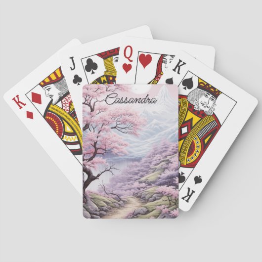 Personalisierbare Kirschblütenlandschaft Spielkarten (Rückseite)