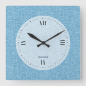 personalisierbare Light Blue Imitats Linen Print Quadratische Wanduhr (Vorderseite)