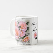 Personalisierbare, schöne rosa Rosen Kaffeetasse (Vorderseite Links)