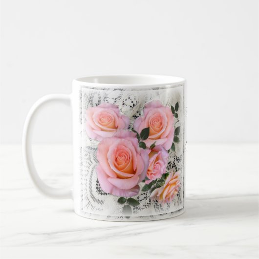 Personalisierbare, schöne rosa Rosen Kaffeetasse (Links)