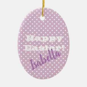 Personalisierbare Vintage Rosa Punkte Frohe Ostern Keramik Ornament