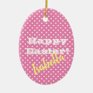 Personalisierbare Vintage Rosa Punkte Frohe Ostern Keramik Ornament