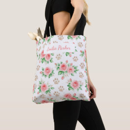 Personalisierbare Wasserfarben-Rose und Pfotenabdr Tasche