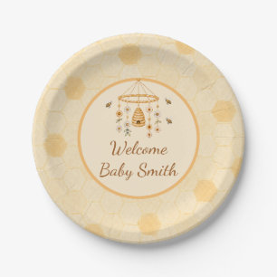Personalisierbare Willkommen Baby Waben Papier Tel Pappteller
