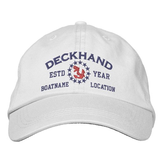 Personalisierbare YEAR und Names Deckhand Yachtfla Bestickte Baseballkappe (Vorderseite)