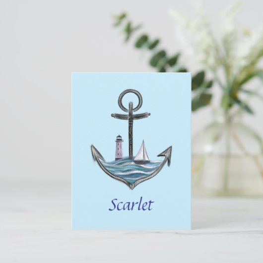 Personalisierbarer Anker- und Leuchtturm (Version Postkarte (Stehend Vorderseite)