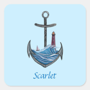 Personalisierbarer Anker- und Leuchtturm (Version Quadratischer Aufkleber
