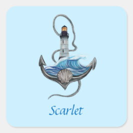 Personalisierbarer Anker- und Leuchtturm (Version  Quadratischer Aufkleber