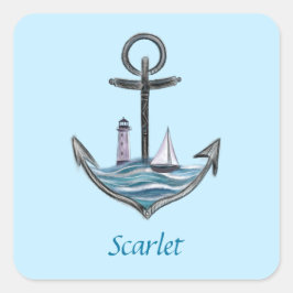 Personalisierbarer Anker- und Leuchtturm (Version  Quadratischer Aufkleber