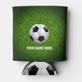 Personalisierbarer Fußball | Fußball auf grünem Gr Dosenkühler