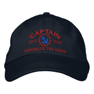 Personalisierbares JAHR und Name Captain Yacht Fla Bestickte Baseballkappe