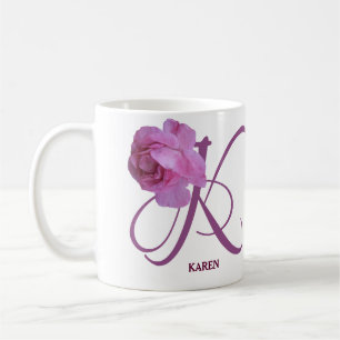 Personalisierbares Karen-Namensmonogramm rosa Rose Kaffeetasse