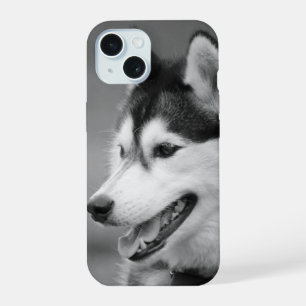 Personalisierbares Schwarz-Weiß-Foto von einem Hun iPhone 15 Hülle