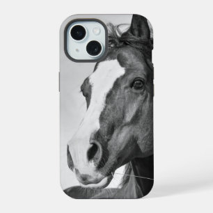 Personalisierbares Schwarz-Weiß-Foto von einem Pfe iPhone 15 Hülle