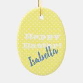 Personalisierbares Vintag-Gelbes Punkt HappyOaster Keramik Ornament (Hinten)
